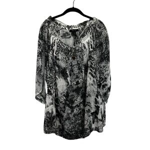 Women's Style & Co Multi Animal Print Flutter Blouse in Black and White, Size XL